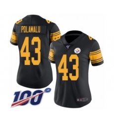 Women's Pittsburgh Steelers #43 Troy Polamalu Limited Black Rush Vapor Untouchable 100th Season Football Jersey