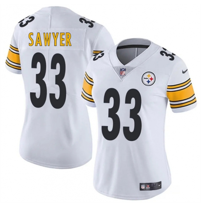 Women's Pittsburgh Steelers #33 Jack Sawyer White 2025 Draft Vapor Untouchable Limited Football Stitched Jersey(Run Small)