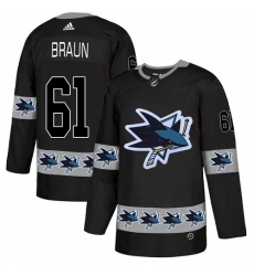 Men's Adidas San Jose Sharks #61 Justin Braun Authentic Black Team Logo Fashion NHL Jersey