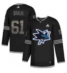 Men's Adidas San Jose Sharks #61 Justin Braun Black Authentic Classic Stitched NHL Jersey