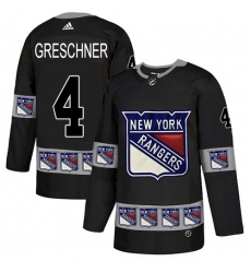 Men's Adidas New York Rangers #4 Ron Greschner Authentic Black Team Logo Fashion NHL Jersey