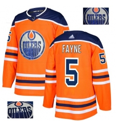 Men's Adidas Edmonton Oilers #5 Mark Fayne Authentic Orange Fashion Gold NHL Jersey
