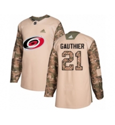 Men's Adidas Carolina Hurricanes #21 Julien Gauthier Authentic Camo Veterans Day Practice NHL Jersey
