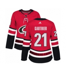 Women's Adidas Carolina Hurricanes #21 Julien Gauthier Premier Red Home NHL Jersey