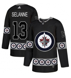 Men's Adidas Winnipeg Jets #13 Teemu Selanne Authentic Black Team Logo Fashion NHL Jersey