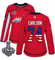 Women's Adidas Washington Capitals #74 John Carlson Authentic Red USA Flag Fashion 2018 Stanley Cup Final NHL Jersey