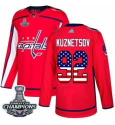 Youth Adidas Washington Capitals #92 Evgeny Kuznetsov Authentic Red USA Flag Fashion 2018 Stanley Cup Final Champions NHL Jersey