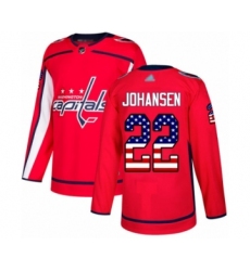 Men's Washington Capitals #22 Lucas Johansen Authentic Red USA Flag Fashion Hockey Jersey