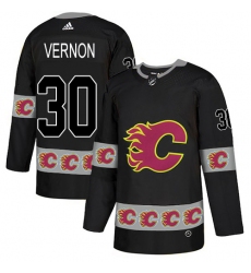Men's Adidas Calgary Flames #30 Mike Vernon Authentic Black Team Logo Fashion NHL Jersey
