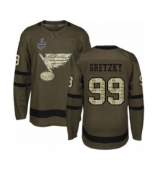 Youth St. Louis Blues #99 Wayne Gretzky Authentic Green Salute to Service 2019 Stanley Cup Final Bound Hockey Jersey