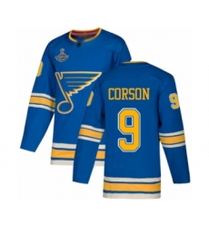Youth St. Louis Blues #9 Shayne Corson Authentic Navy Blue Alternate 2019 Stanley Cup Champions Hockey Jersey
