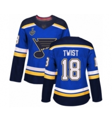 Women's St. Louis Blues #18 Tony Twist Premier Royal Blue Home 2019 Stanley Cup Final Bound Hockey Jersey