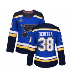 Women's St. Louis Blues #38 Pavol Demitra Authentic Royal Blue Home 2019 Stanley Cup Champions Hockey Jersey