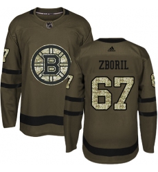 Men's Adidas Boston Bruins #67 Jakub Zboril Authentic Green Salute to Service NHL Jersey