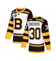 Men's Boston Bruins #30 Gerry Cheevers Authentic White Winter Classic 2019 Stanley Cup Final Bound Hockey Jersey