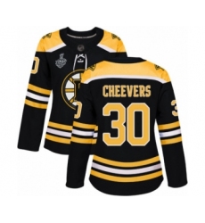 Women's Boston Bruins #30 Gerry Cheevers Authentic Black Home 2019 Stanley Cup Final Bound Hockey Jersey