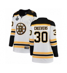Women's Boston Bruins #30 Gerry Cheevers Authentic White Away Fanatics Branded Breakaway 2019 Stanley Cup Final Bound Hockey Jersey