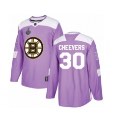Youth Boston Bruins #30 Gerry Cheevers Authentic Purple Fights Cancer Practice 2019 Stanley Cup Final Bound Hockey Jersey