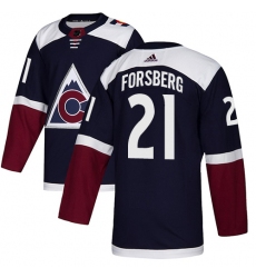 Men's Adidas Colorado Avalanche #21 Peter Forsberg Authentic Navy Blue Alternate NHL Jersey