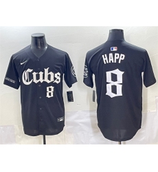 Men's Chicago Cubs #8 Ian Happ Black 'Gothic North Side Edition' Vapor Premier Limited Stitched Baseball Jersey