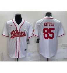 Men's San Francisco 49ers #85 George Kittle White With Patch Cool Base Stitched Baseball Jersey