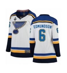 Women's St. Louis Blues #6 Joel Edmundson Fanatics Branded White Away Breakaway 2019 Stanley Cup Final Bound Hockey Jersey
