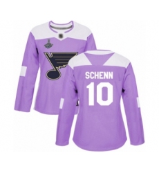 Women's St. Louis Blues #10 Brayden Schenn Authentic Purple Fights Cancer Practice 2019 Stanley Cup Champions Hockey Jersey