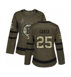 Women's Boston Bruins #25 Brandon Carlo Authentic Green Salute to Service 2019 Stanley Cup Final Bound Hockey Jersey