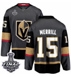 Men's Vegas Golden Knights #15 Jon Merrill Authentic Black Home Fanatics Branded Breakaway 2018 Stanley Cup Final NHL Jersey