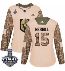 Women's Adidas Vegas Golden Knights #15 Jon Merrill Authentic Camo Veterans Day Practice 2018 Stanley Cup Final NHL Jersey