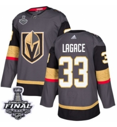 Men's Adidas Vegas Golden Knights #33 Maxime Lagace Premier Gray Home 2018 Stanley Cup Final NHL Jersey