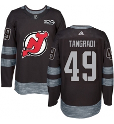 Men's Adidas New Jersey Devils #49 Eric Tangradi Authentic Black 1917-2017 100th Anniversary NHL Jersey