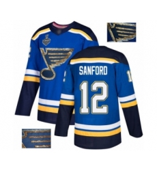 Men's St. Louis Blues #12 Zach Sanford Authentic Royal Blue Fashion Gold 2019 Stanley Cup Final Bound Hockey Jersey
