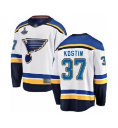 Youth St. Louis Blues #37 Klim Kostin Fanatics Branded White Away Breakaway 2019 Stanley Cup Champions Hockey Jersey