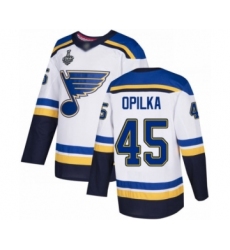 Men's St. Louis Blues #45 Luke Opilka Authentic White Away 2019 Stanley Cup Final Bound Hockey Jersey