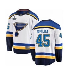 Men's St. Louis Blues #45 Luke Opilka Fanatics Branded White Away Breakaway 2019 Stanley Cup Champions Hockey Jersey