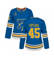 Women's St. Louis Blues #45 Luke Opilka Authentic Navy Blue Alternate 2019 Stanley Cup Champions Hockey Jersey