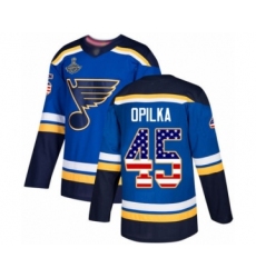 Youth St. Louis Blues #45 Luke Opilka Authentic Blue USA Flag Fashion 2019 Stanley Cup Champions Hockey Jersey