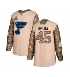 Youth St. Louis Blues #45 Luke Opilka Authentic Camo Veterans Day Practice 2019 Stanley Cup Champions Hockey Jersey