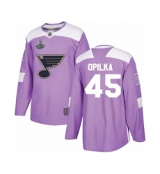 Youth St. Louis Blues #45 Luke Opilka Authentic Purple Fights Cancer Practice 2019 Stanley Cup Champions Hockey Jersey