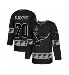 Men's St. Louis Blues #70 Oskar Sundqvist Authentic Black Team Logo Fashion 2019 Stanley Cup Final Bound Hockey Jersey
