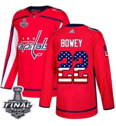 Youth Adidas Washington Capitals #22 Madison Bowey Authentic Red USA Flag Fashion 2018 Stanley Cup Final NHL Jersey