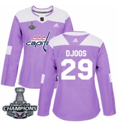 Women's Adidas Washington Capitals #29 Christian Djoos Authentic Purple Fights Cancer Practice 2018 Stanley Cup Final Champions NHL Jersey