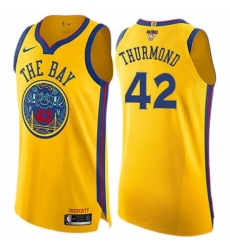Women's Nike Golden State Warriors #42 Nate Thurmond Swingman Gold 2018 NBA Finals Bound NBA Jersey - City Edition