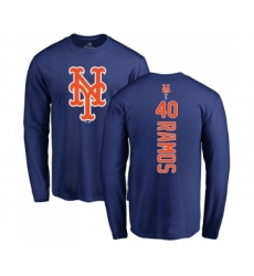 Baseball New York Mets #40 Wilson Ramos Royal Blue Backer Long Sleeve T-Shirt