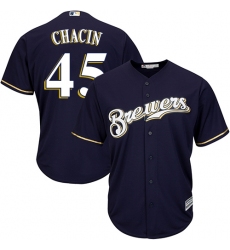 Men's Majestic Milwaukee Brewers #45 Jhoulys Chacin Replica Navy Blue Alternate Cool Base MLB Jersey