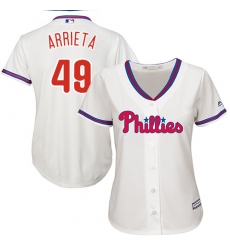 Women's Majestic Philadelphia Phillies #49 Jake Arrieta Replica Cream Alternate Cool Base MLB Jersey