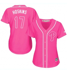 Women's Majestic Philadelphia Phillies #17 Rhys Hoskins Authentic Pink Fashion Cool Base MLB Jersey