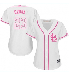 Women's Majestic St. Louis Cardinals #23 Marcell Ozuna Replica White Fashion Cool Base MLB Jersey