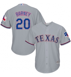 Youth Majestic Texas Rangers #20 Darwin Barney Replica Grey Road Cool Base MLB Jersey